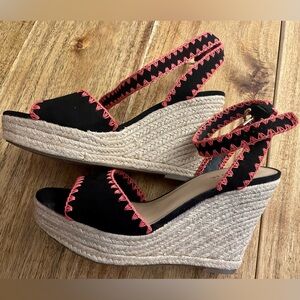 Indigo Rd Black and Orange Wedge Sandals